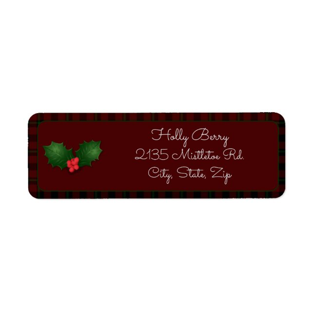 Red Tartan Holly Return Address Label (Front)