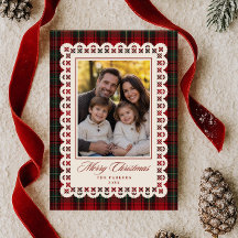 Red Tartan Lace Stitch Frame Merry Christmas Photo