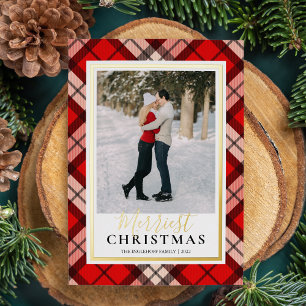 Red Tartan Merriest Christmas Photo Foil Holiday Card