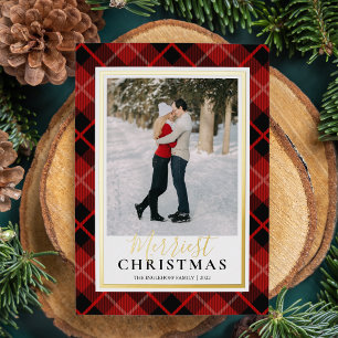 Red Tartan Merriest Christmas Photo Foil Holiday Card