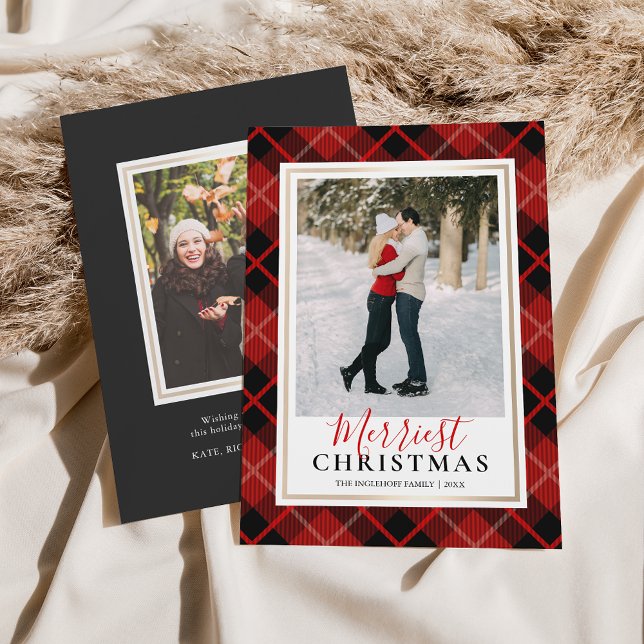 Red Tartan Merriest Christmas Photo Holiday Card (Creator Uploaded)