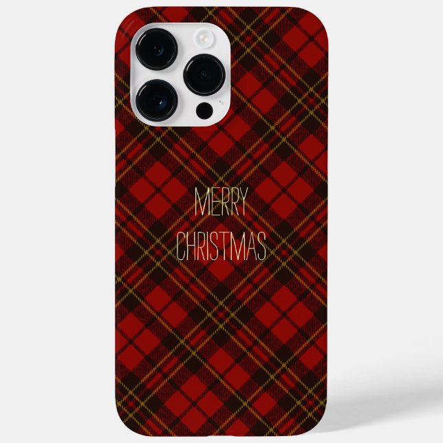 Red tartan Merry Christmas plaid Personalise Case-Mate iPhone Case (Back)