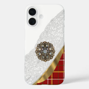 Red tartan plaid and lace iPhone 16 case