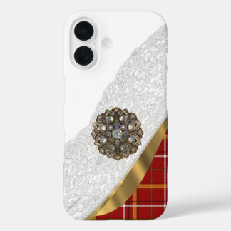 Red tartan plaid and lace iPhone 16 case