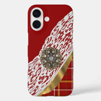 Red tartan plaid and lace iPhone 16 case
