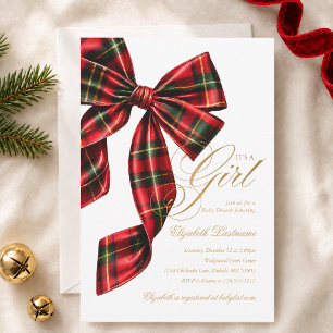 Red Tartan Plaid Bow Baby Shower Invitation