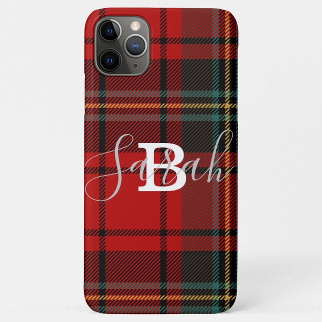 Red Tartan Plaid Chequered Scotland Monogram Name Case-Mate iPhone Case (Back)
