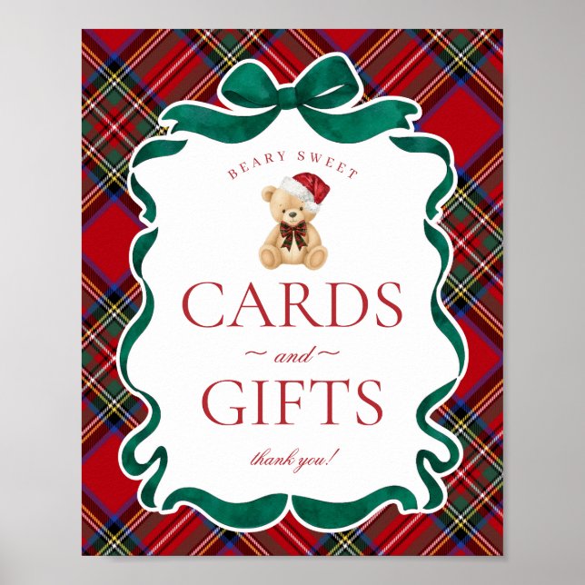 Red Tartan Plaid Christmas Bear Cards & Gifts Poster (Front)