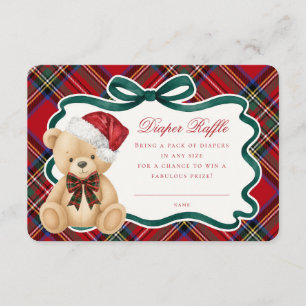 Red Tartan Plaid Christmas Bear Diaper Raffle Enclosure Card