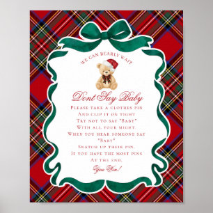 Red Tartan Plaid Christmas Bear Dont Say Baby Game Poster