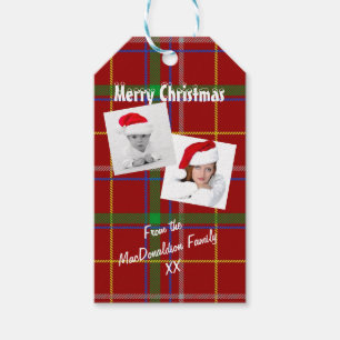 Red tartan plaid Christmas holidays photo collage Gift Tags