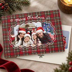 Red Tartan Plaid Christmas Photo Scalloped Holiday Card