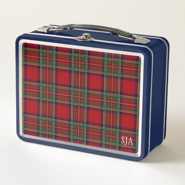 Red Tartan Plaid Design Metal Lunchbox (Front)