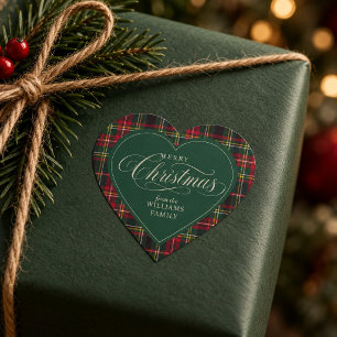 Red Tartan Plaid Forest Green Christmas Family Heart Sticker