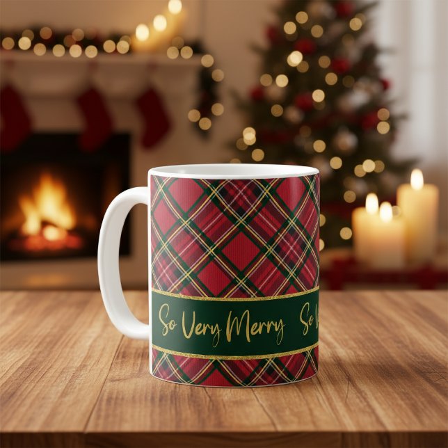 Red Tartan Plaid Gold So Very Merry Coffee Mug (Red Tartan Plaid Gold So Very Merry Coffee Mug)