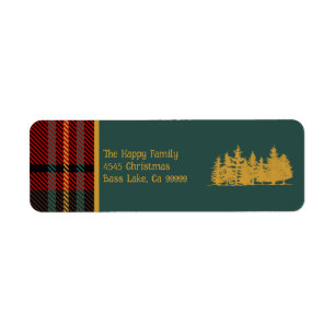 Red Tartan Plaid Merry Christmas  Return Address Label