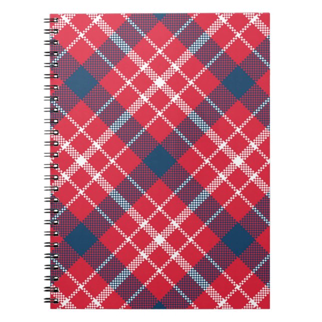 Red Tartan Plaid Notebook – Stylish Chequered  (Front)