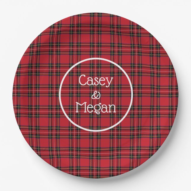 Red Tartan Plaid Paper Plate (Front)
