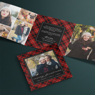 Red Tartan Plaid Photo Tri-Fold Holiday Card