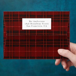 Red Tartan Plaid PreAddressed Return Label Envelope