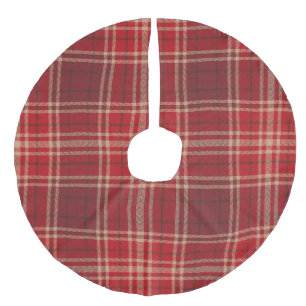 Red tartan plaid traditional Christmas Faux Linen Tree Skirt