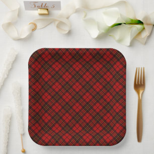 Red tartan plaid winter Christmas pattern holidays Paper Plate