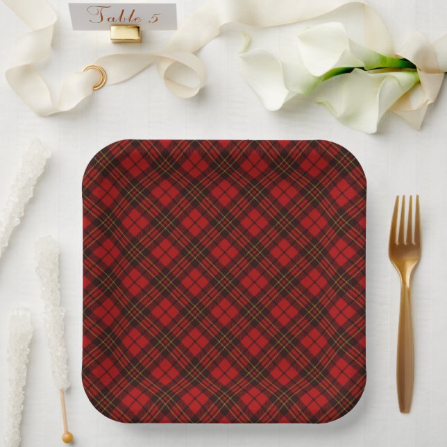 Red tartan plaid winter Christmas pattern holidays Paper Plate (Wedding)