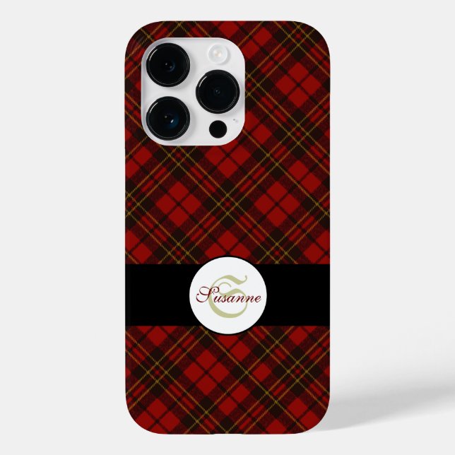 Red tartan plaid winter Christmas pattern Monogram Case-Mate iPhone Case (Back)