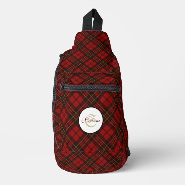 Red tartan plaid winter elegant pattern sling bag (Front)