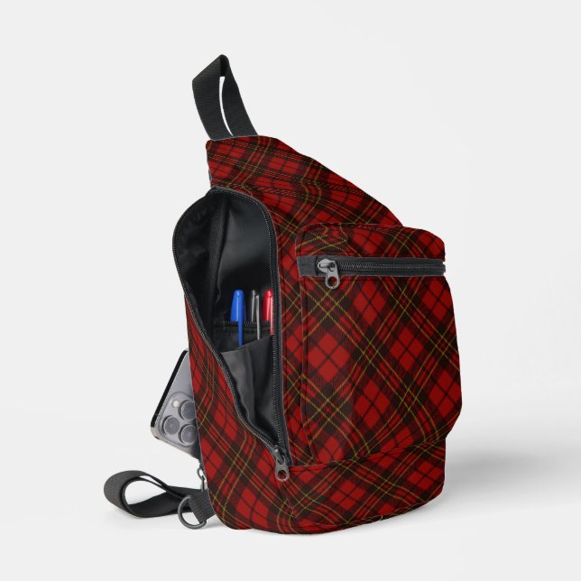 Red tartan plaid winter elegant pattern sling bag (Open)