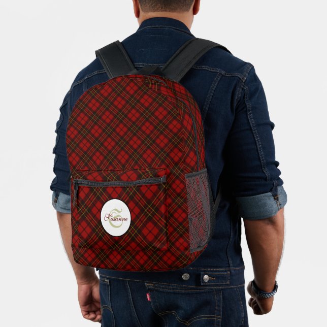 Red tartan plaid winter pattern Monogram Printed Backpack (Insitu (Model))