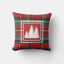 Red Tartan Plaid With Pine Tree Silhouette