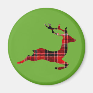 Red Tartan reindeer Scottish Christmas Magnet