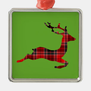 Red Tartan reindeer Scottish Christmas Metal Ornament