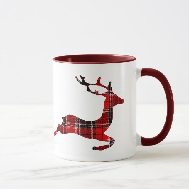 Red Tartan reindeer Scottish Christmas Mug (Right)