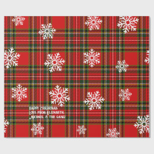 Red Tartan White Snowflake Personalized Christmas Wrapping Paper