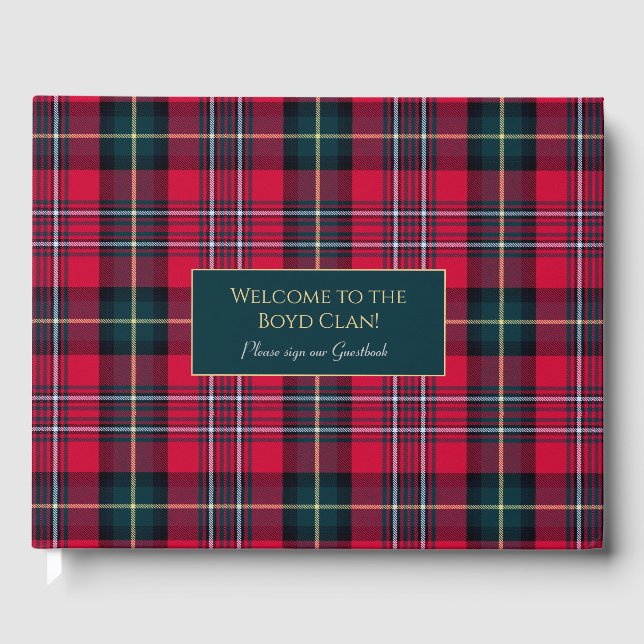 Red Tartan with customisable text  Guest Book (Front)