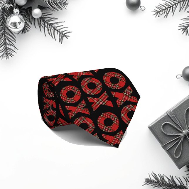 Red Tartan XOXO Pattern On Black Tie (Creator Uploaded)