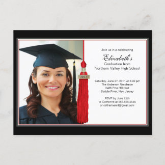 Red Tassel Photo Graduation Party Invitation Postcard