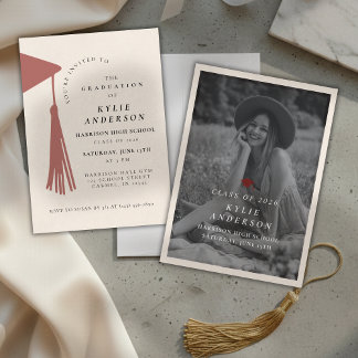 Red Tassel Senior Photo High School Graduation Invitation