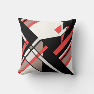 Red Taupe Black White Diagonal Geometric Design Cushion