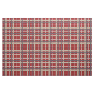 Red Taupe Brown Grey Blue Tartan Squares Pattern Fabric