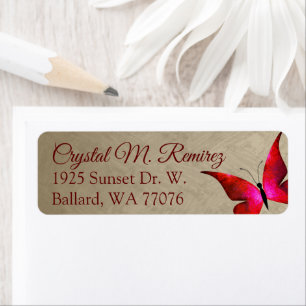 Red, Taupe Butterfly Return Address Labels