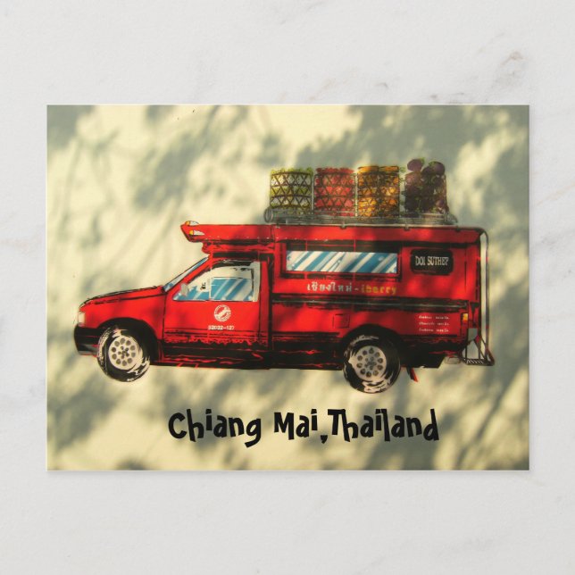 Red Taxi In Chiang Mai Postcard (Front)