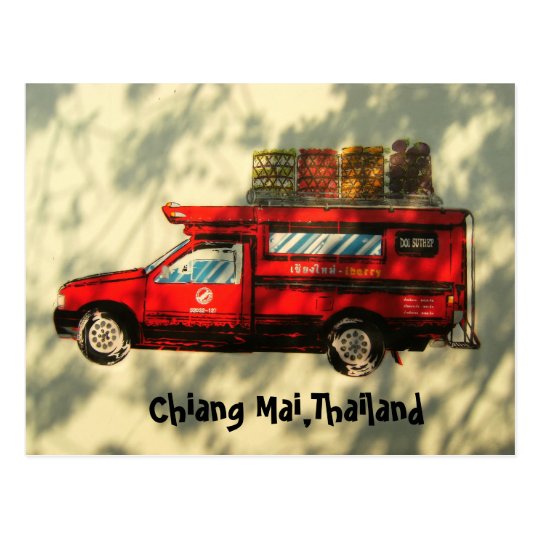 Red Taxi In Chiang Mai Postcard