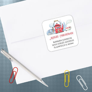 Red Tea Kettle Home Christmas 1.5" Address Return Square Sticker
