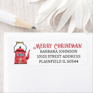 Red Tea Kettle Home, Christmas Return Address Label