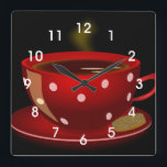 Red Tea or Coffee Cup Kitchen Wall Clock<br><div class="desc">This clock features a photo of a red cup of coffee with a whimsical polka dot pattern.  A great clock for coffee lovers and looks great in the kitchen,  cafe or coffee shop.</div>