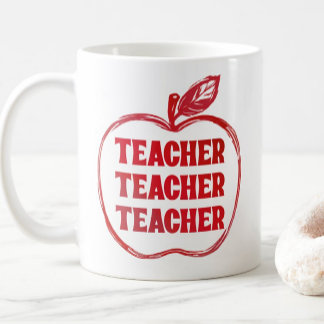 Red Teacher Apple Outline Appreciation Pride Gift Coffee Mug