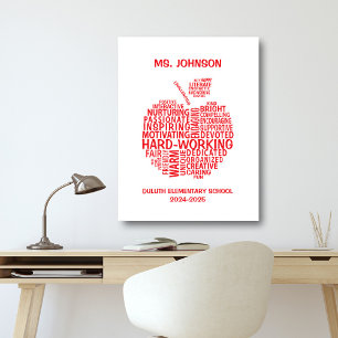 Red Teacher Appreciation Typography Apple Canvas Print
